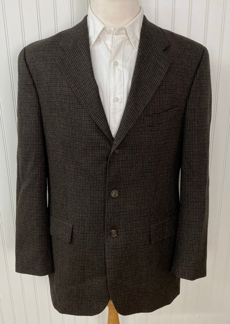 VTG Ralph Ralph Lauren 3-button houndstooth plaid wool suit jacket blazer, 42L